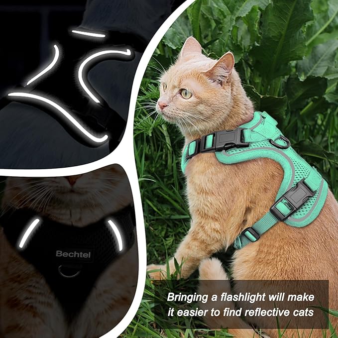 Kitten Harness and Leash Seat, The Upgrade Can be Adjusted in Four Directions and Breathable Cat Harness for Anti Escape That can be Fitted and Positioned, Reflective Strips Harness, Green,XXS