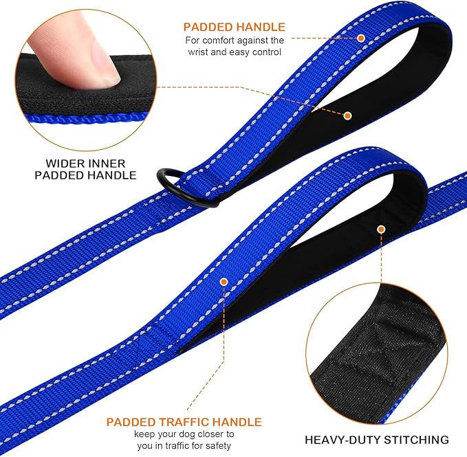 Joytale Dog Leash Heavy Duty for Large Dogs That Pull, Double Handle for Traffic Control, Double-Sided Reflective Leashes for Large Medium Dogs Night Safety, 6FT, Royal Blue