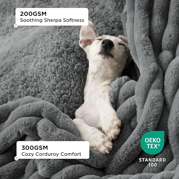Bedsure Waterproof Dog Blankets for Large Dogs - Soft Puppy Cat Blanket Corduroy Fleece for Couch Protector Washable, Cozy Calming Reversible Furniture Protection for Pet,40"x50", Warm Grey