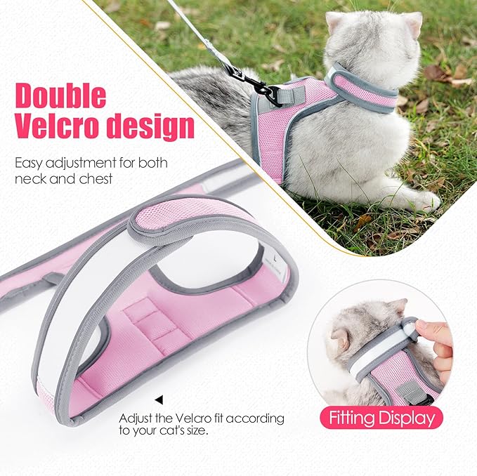 Cat Harness and Leash Set, Escape Proof Adjustable Kittens Vest with Reflective Strip, Easy to Wear for Cats Walking and Traveling, Soft Mesh Kitten Harness for Small Medium Large Cats
