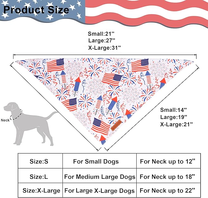 ADOGGYGO American Flag Dog Bandana, White Blue 4th of July Flag Pet Scarf, Premium Durable Fabric, Adjustable Fit 4th of July Bandanas for Small Dogs Pets (Small)