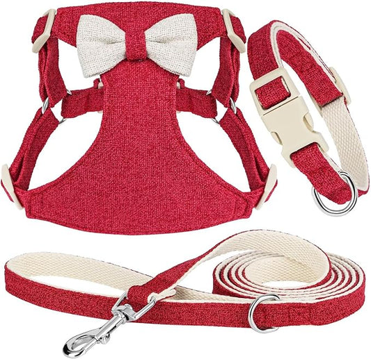 Didog Small Dog Harness Collar and Leash Set, Adjustable Lightweight Vest Harness with Cotton Soft Mesh for Small Dogs, Cats (Red, S)