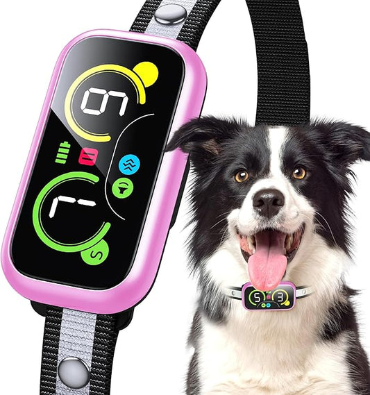 Bark Collar, Dog Bark Collar for Large Medium Small Dogs, Smart Barking Collar, Effective Anti Bark Collars for Dogs, Automatic Bark Collar Adjustable Beep Vibration Modes & 7 Sensitivity Pink