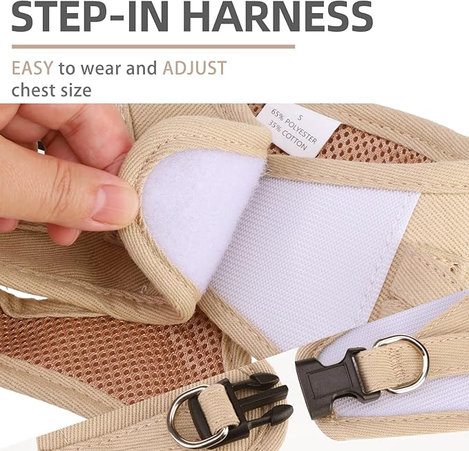 PUPTECK Dog Harness and Leash Set for Small Medium Dogs No Pull Step-in Soft Mesh Puppy Cat Vest Harnesses Reflective at Night, Denim Burlywood S