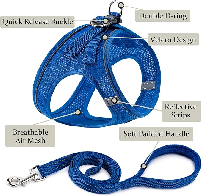 Dog Harness with Leash Set, No Pull Adjustable Reflective Step-in Puppy Pet Vest Harnesses for Small Medium Large Dogs and Cats,Blue XL