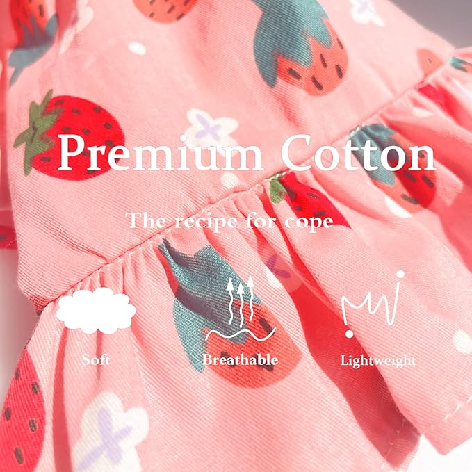 Small Dog Dress Harness and Leash Set Cute Princess Birthday Dog Dresses Soft Fruit Print Puppy Dresses Girl Dog Clothes for Small Dogs Cats Chihuahua Yorkie Shih Tzu (Pink Strawberry,XXL)