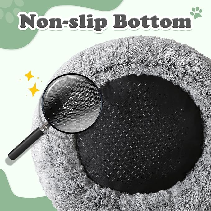 JOLLYVOGUE Dog & Cat Bed, Calming Anti-Anxiety Pet Bed for Small Dogs, Fluffy Donut Cushion for Small and Medium Pets (24")