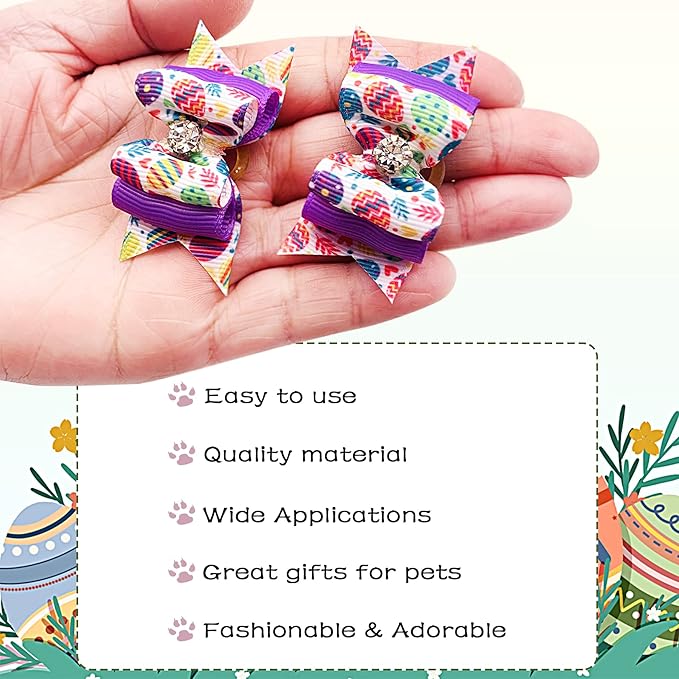 PET SHOW 20pcs Easter Small Dog Hair Bows with Rubber Bands for Medium Dogs Bunny Rabbits Puppies Cats Kittens Rabbits Yorkie Topknot Grooming Costumes Hair Accessories