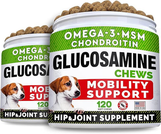 STRELLALAB Glucosamine Treats for Dogs - Joint Supplement w/Omega-3 Fish Oil - Chondroitin, MSM - Advanced Mobility Chews - Joint Pain Relief - Hip & Joint Care - Peanut Butter Flavor - 240 Ct