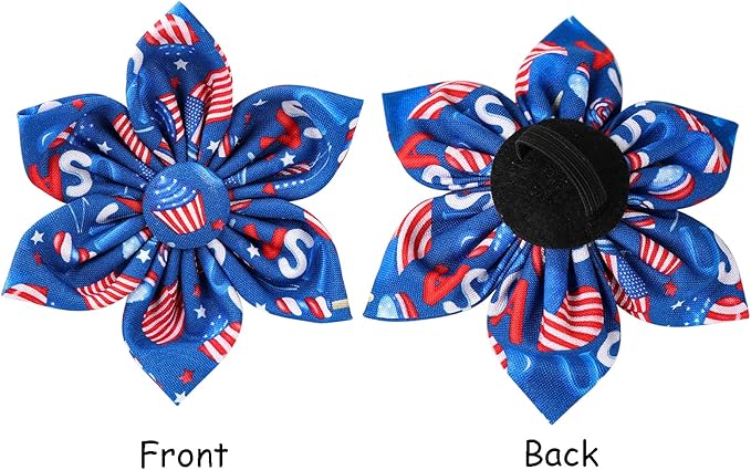 Lionet Paws Patriotic Female Dog Collar with Flower, 4th of July, Soft and Comfortable Adjustable American Flag Collar for X-Large Dogs, Neck 16-26 inches