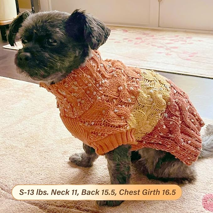 KYEESE Color Block Dog Sweater With Fuzzy Thread Knitted Turtleneck for Small Male Dogs - Soft Fall Winter Clothes, Brown, S