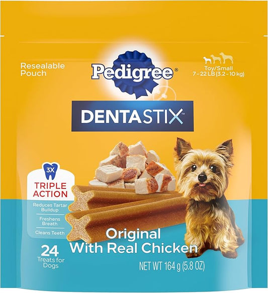 Pedigree Dentastix Dental Care Treats Toy & Small Breed, Original With Real Chicken, 24 Treats (Pack of 7)