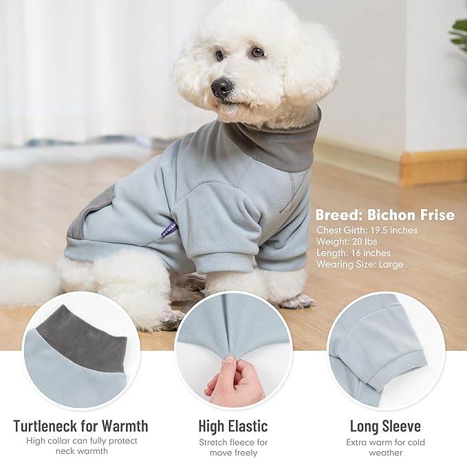 cyeollo 2 Pack Fleece Dog Sweater, Soft Turtleneck Winter Sweater for Small Medium Dogs Male, Warm Dog Sweatshirt, Stretchy Comfortable Dog Clothes, Navy & Light Blue XL