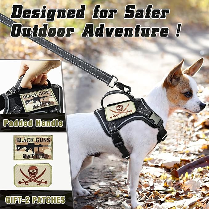 XSmall Tactical Dog Harness and Leash, Military K9 Puppy Vest Harness, No Pull Outdoor Training XS Dog Harness with Handle (XSmall, Black+Leash)