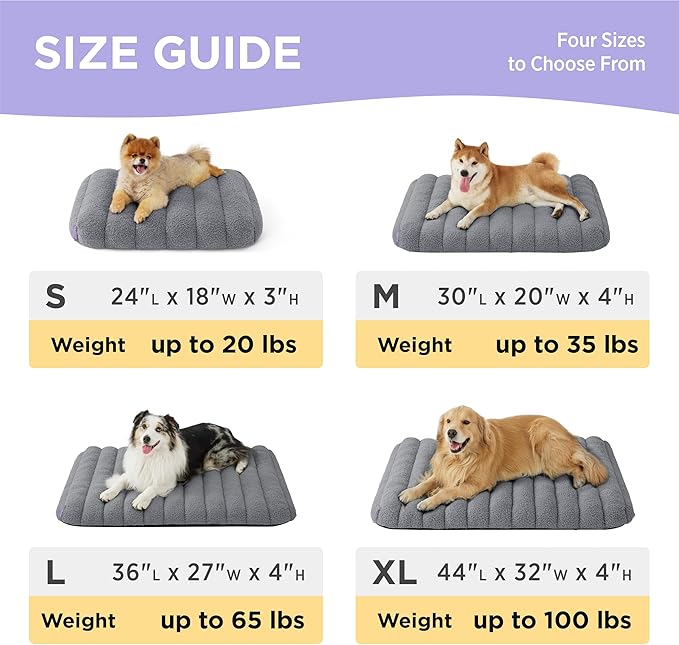 Lesure Cute Orthopedic Dog Bed for Small Dogs, Waterproof Chic Flat Pet Beds with Removable Washable Cover, Fuzzy Thick Egg Crate Foam Pet Mat for Indoor Use (24" x 18", Grey)