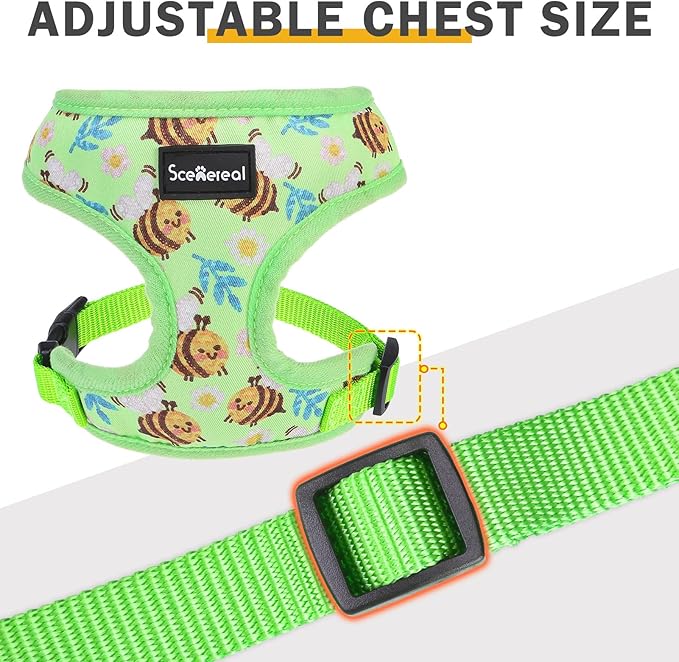 SCENEREAL Small Dog Harness and Leash Collar Set - No Pull Dog Harness for Small & Medium Sized Dogs - Soft Mesh Vest for Puppies, Chihuahua, Yorkie, Spring Summer Hiking Walking, Green Bee M