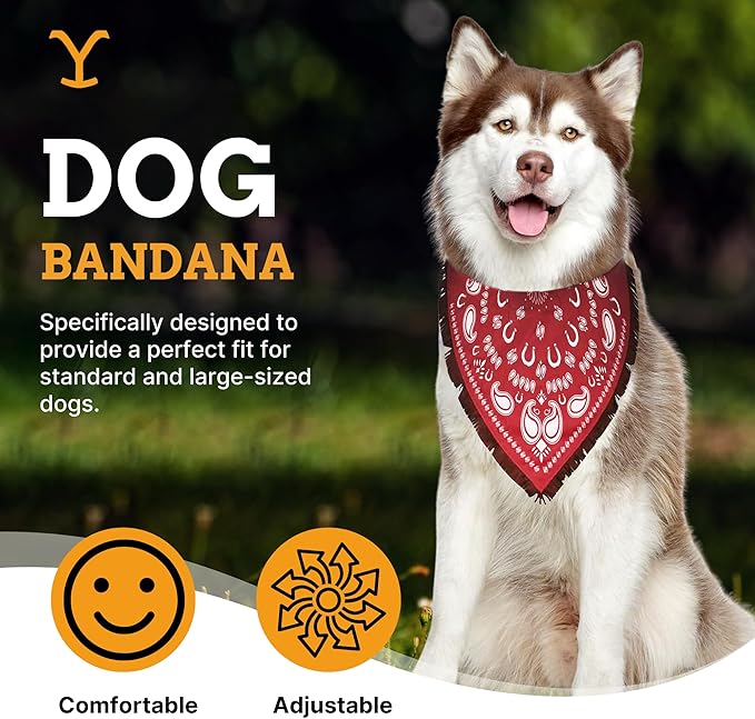 Official Yellowstone Merchandise| Dutton Ranch Dog Bandanas Set - Premium Pack of Western Bandanas for Medium - Large Dogs | Premium Reversible Bundle