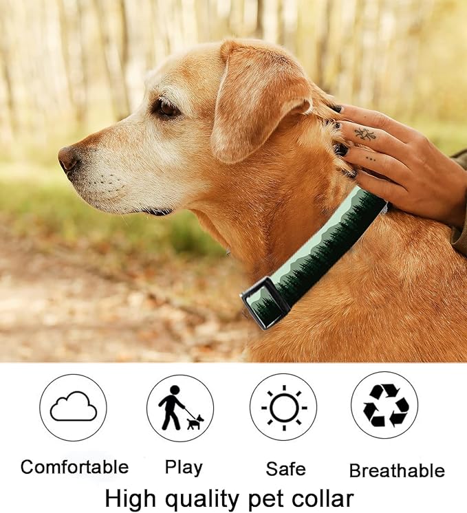 Dog Collar, Cute Dog Collar for Small Medium Large Dogs, Personalized Adjustable Soft Pet Collars with Quick Release Buckle for Walking Running, Black Mountain