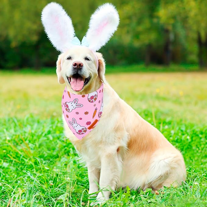 ADOGGYGO Easter Dog Bandana, Pink Bunny Scarf, Premium Durable Fabric, Adjustable Fit Female Pet Easter Bandanas for Extra Large Dogs (X-Large)