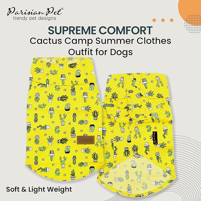 Parisian Pet Cactus Cap Dog Beach Outfit - 100% Cotton Summer Clothes - Stylish Dog Costume - Breathable, Cool & Machine Washable - XL