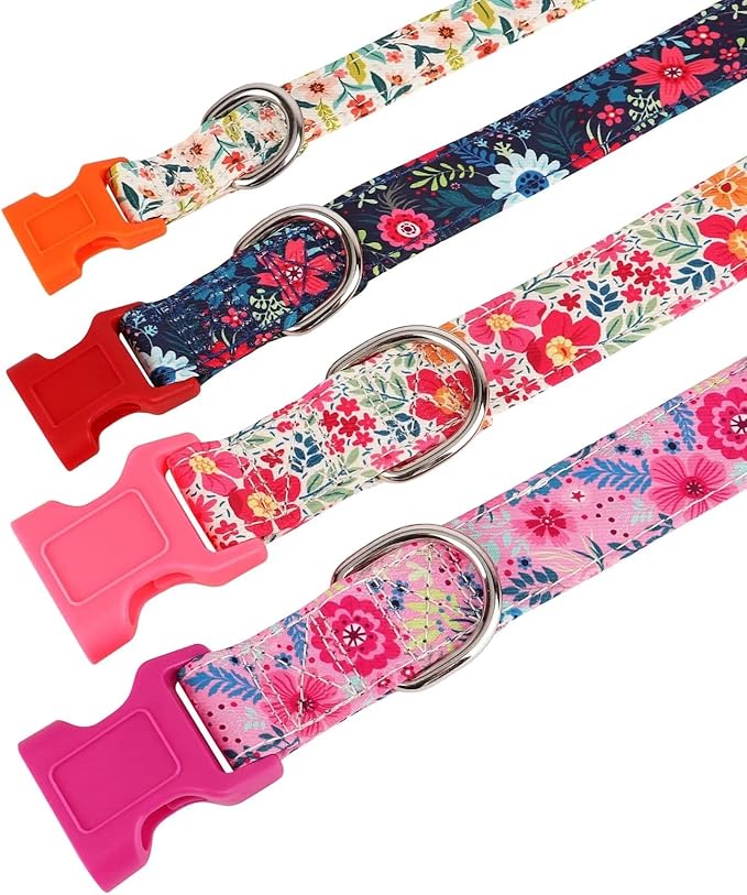 Didog Floral Dog Collar with Bow, Cute Girl Dog Collars with Detachable Bowtie, Soft & Comfy Spring Summer Dog Collar for Small Medium Large Dogs Gift Holiday, Red, M