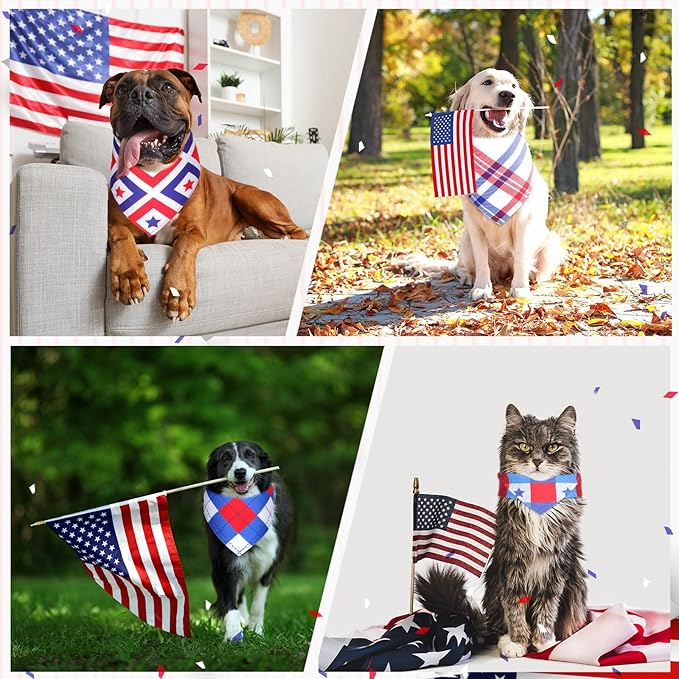 Geyoga 60 Pcs 4th of July Plaid Dog Bandanas Bulk Pet Grooming Scarf Bibs Supplies Adjustable Washable Kerchief Pet Groomer Accessories for Small to Large Cats Dogs Costume Party
