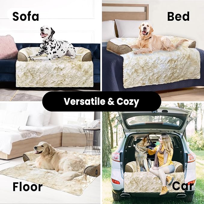 Calming Dog Couch Bed for Large Dogs, 41 x 37 inch Waterproof Removable Dogs Mat Couch Cover for Furniture Protector, Non-Slip Fluffy Pelsbarn Dog Bed for Couch, Sofa, Outdoor - Tie-Dry Khaki