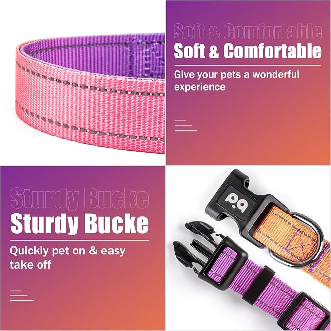 Dog Collar Cute Flower, Reflective Adjustable Basic Collars for Girl Female Small Medium Large Dogs Walking Running(Small,Orange Red)