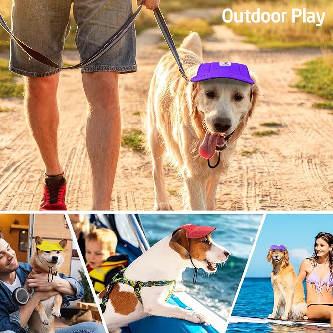 Pawaboo Dog Baseball Cap, Outdoor Pet Sport Sun Protection Baseball Cap Hat, Adjustable Travel Sport Hat Visor Sunbonnet Outfit with Ear Holes for Small Dogs Puppy, XL, Purple