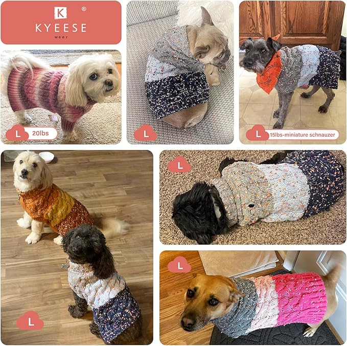 KYEESE Color Block Sweater With Fuzzy Thread Knitted Turtleneck Knitwear With Dots in Variety of Colors for Small Dogs Fall Winter Clothes, Navyblue, L