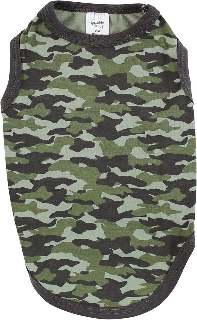 Luvable Friends Dog Pet Dog and Cats Cotton T-Shirts 2pk, Camo Plaid, Medium