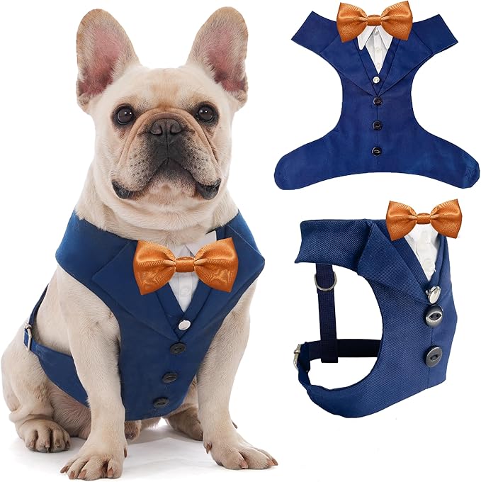 Dog Tuxedo for Wedding Outfit, Dog Suit and Tie Costumes for Birthday, Halloween, Cosplay, Christmas Party, Pet Formal Wear with Bowtie, Tux for Medium Large Dogs, Bulldog, Labrador, Husky