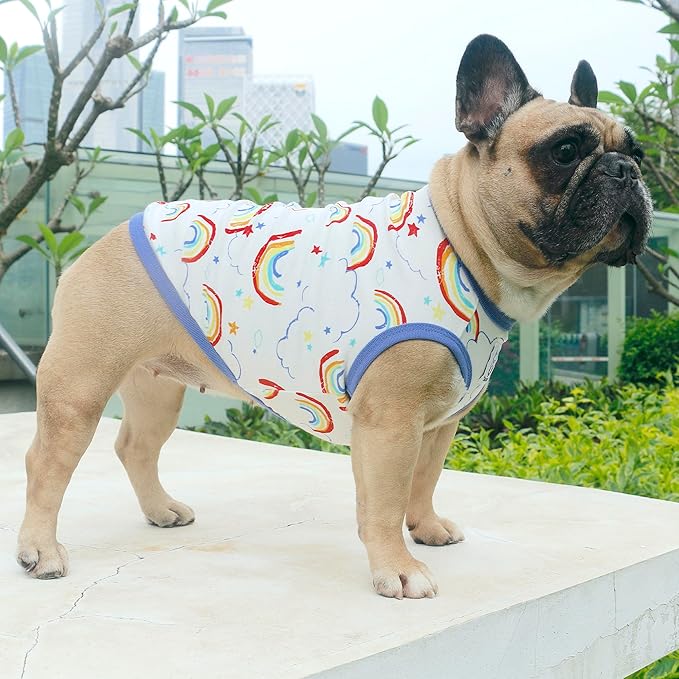iChoue 100% Breathable Cotton English Bulldog Halloween Cartoon T Shirts Cute Clothes for Medium Large Dogs Vest Tank Tops Terrier Pitbull Rainbow - XLarge