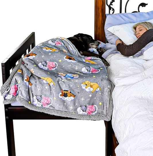Sweet Dreams Bedding Set - Soft Sherpa & Fleece Reversible Blanket, Plush Pillow, Gray Fitted Sheet for Comfort - Oeko-Tex 100 Certified, Safe & Gentle for Pets (Standard)