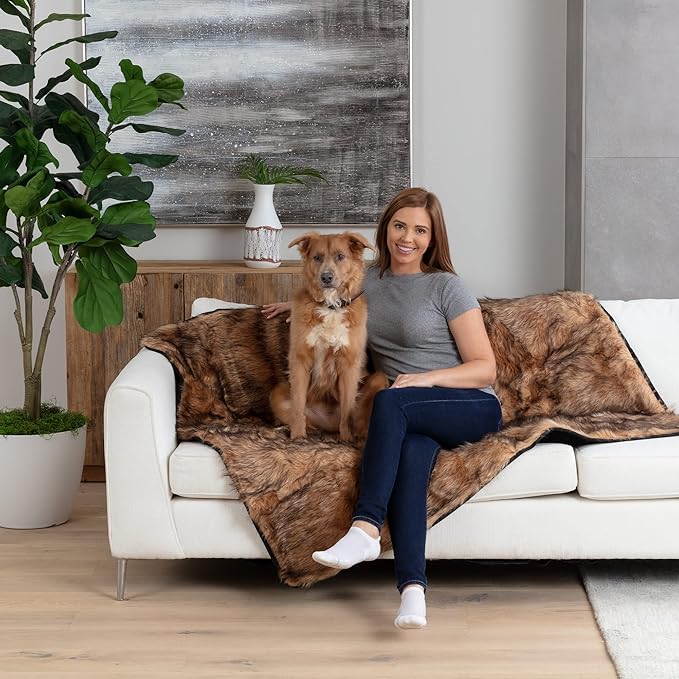 Waterproof Faux Fur Dog Blanket - Waterproof Dog Blanket for Bed, Couch or Dog Crate - Tan [50"x60"]
