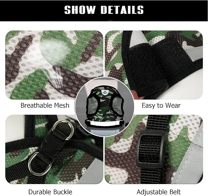 FEimaX Dog Harness and Leash Set for Walking, Soft Mesh Adjustable Easy Control Lightweight Cat Vest Harnesses with Reflective Strips, Escape Proof Small Dogs Cats Vests