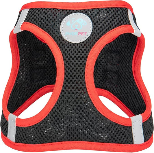 PHOEPET Step-in Dog Harness,Reflective Adjustable Dog Vest Harness, Soft Pet Walking Jacket with 2 Metal Leash Hooks for Dog and Cat(Black Base & Red Straps,XS)