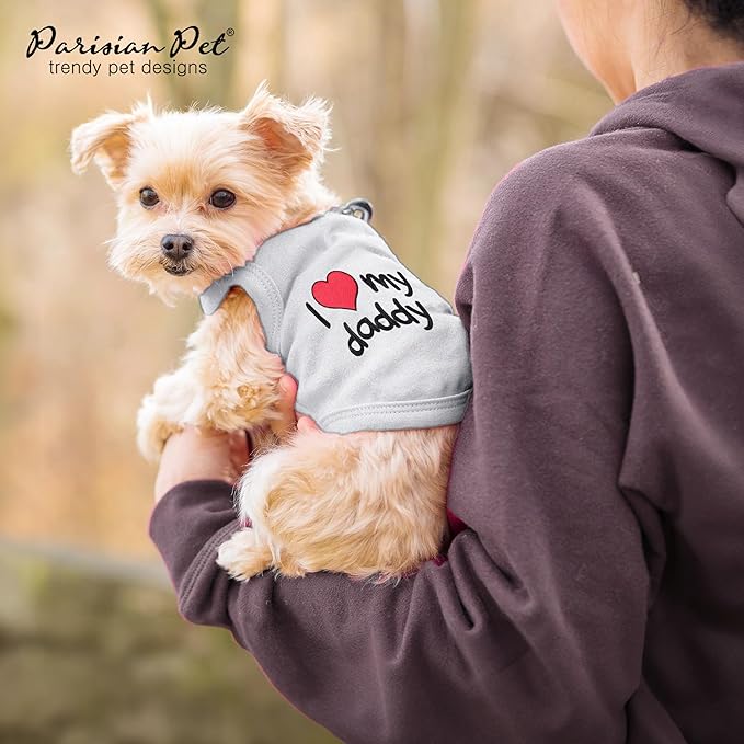 Parisian Pet Unisex Dog T-Shirt - Embroidered 'I Love My Daddy' 100% Cotton, Tee Shirts - Breathable Sleeveless Pet Vest - Dog Clothes for Medium-Sized Dogs - M