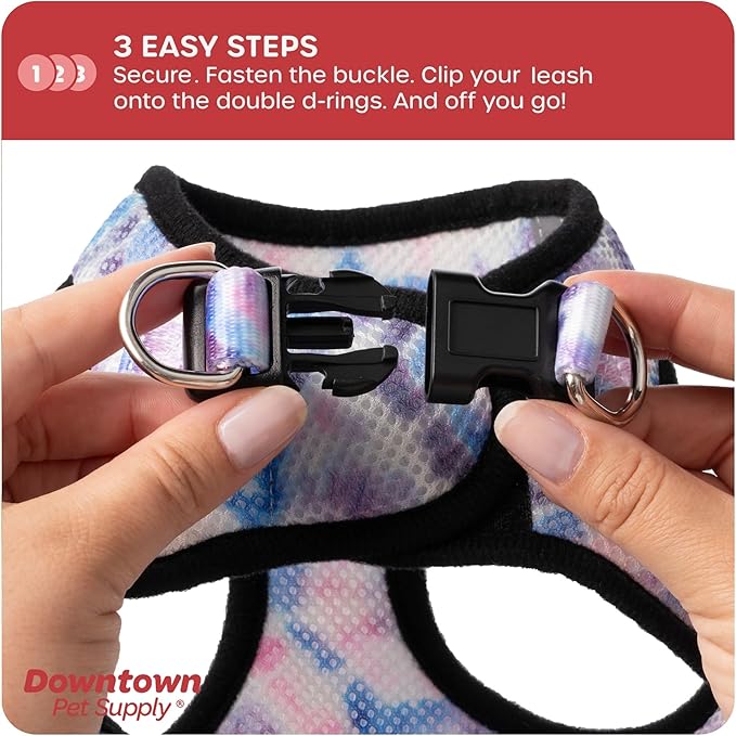 Downtown Pet Supply Step in Dog Harness for Small Dogs No Pull, Large, Tie Dye Pink/Purple - Adjustable Harness with Padded Mesh Fabric and Reflective Trim - Buckle Strap Harness for Dogs