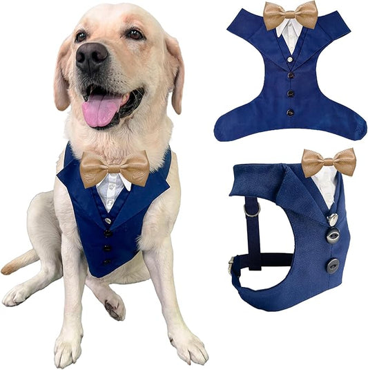 Dog Tuxedo for Wedding Outfit, Dog Suit and Tie Costumes for Birthday, Halloween, Cosplay, Christmas Party, Pet Formal Wear with Bowtie, Tux for Medium Large Dogs, Bulldog, Labrador, Husky