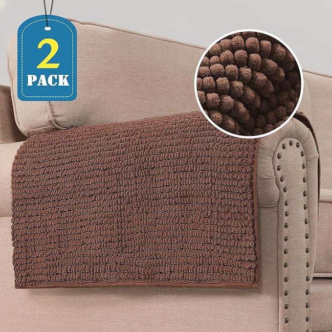 H.VERSAILTEX Plush Chenille Couch Armrest Cover 2 Packs Thick and Soft Sofa Covers Furniture Protector Cover for Pets (27.5" x 27.5", Caramel)