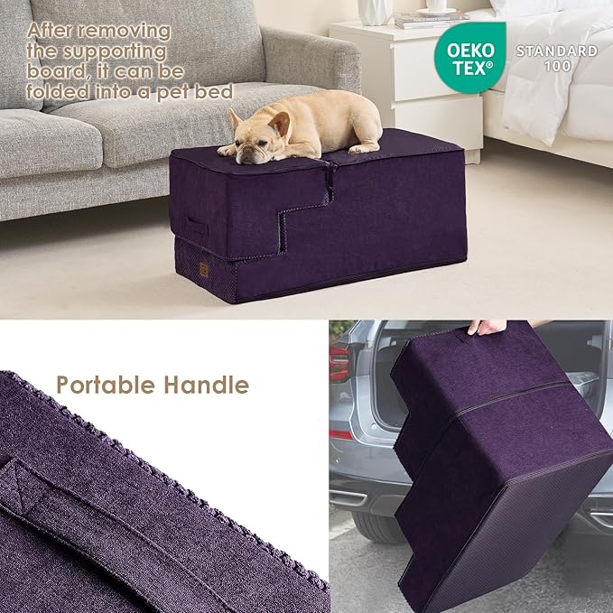 EHEYCIGA Dog Stairs for High Bed 22.5”H, 5-Step Dog Steps for Bed, Pet Steps for Small Dogs and Cats, Non-Slip Balanced Pet Ramp Indoor, Purple