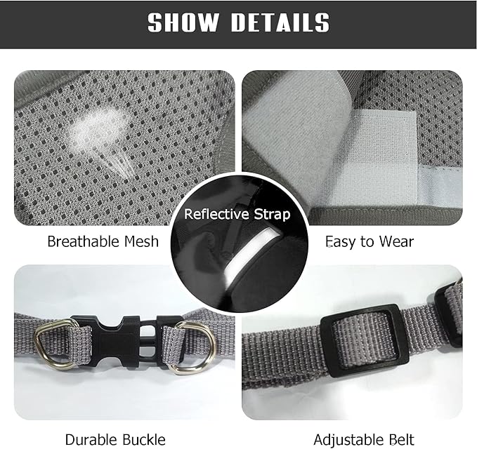 FEimaX Dog Harness and Leash Set for Walking, Soft Mesh Adjustable Easy Control Lightweight Cat Vest Harnesses with Reflective Strips, Escape Proof Small Dogs Cats Vests (Grey, X-Small)