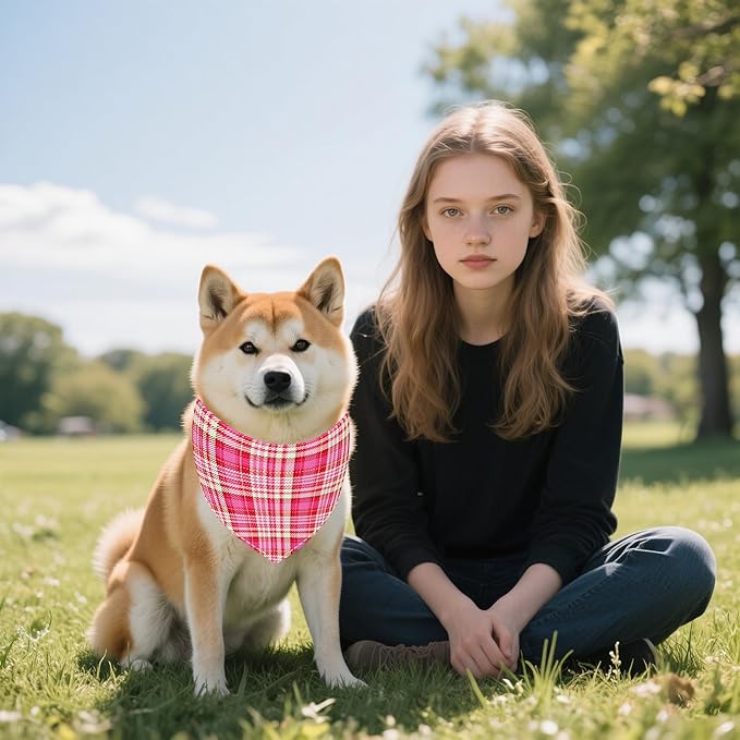 30 Pcs Plaid Dog Bandanas for Small Dog Polyester Medium Dog Bandana Bulk Reversible Print One Side Large Plaid Scarves Party Grooming M