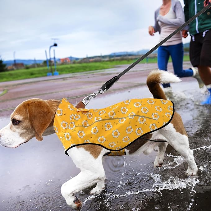 Mile High Life Dog Raincoat, Adjustable Waterproof Reflective Rain Jacket for Small Medium Large Dogs, Lightweight Breathable Pet Rain Coat with Leash Hole(Yellow Sun,XS Chest 17-23")