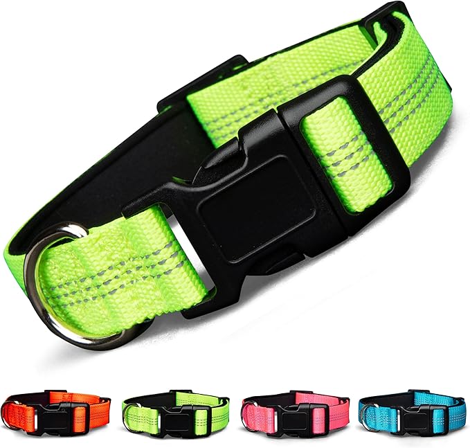 BLAZIN Reflective Dog Collar - Vibrant Color for Day and Night - Soft Neoprene Padded Collar - Adjustable Sizing -'Color Me Happy!' Dog Collars - Brighter Means Safer - (Small, Yellow)