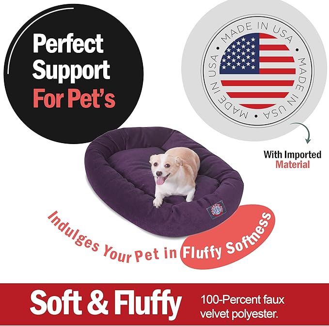 Majestic Pet 32 Inch Micro Velvet Calming Dog Bed Washable 32x23x7 (inch) – Cozy Soft Round Donut Dog Bed with Spine for Head Support - Pet Bed Medium – Aubergine (2025)
