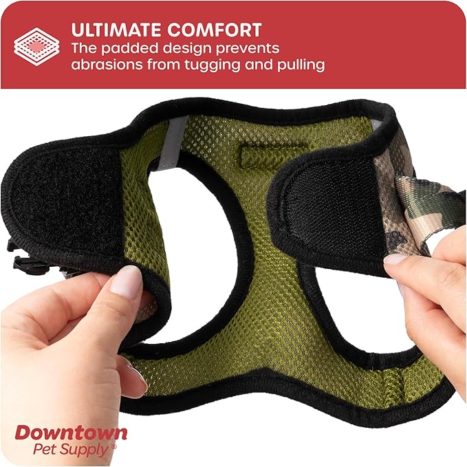 Downtown Pet Supply Step in Dog Harness for Small Dogs No Pull, Medium, Camo Green - Adjustable Harness with Padded Mesh Fabric and Reflective Trim - Buckle Strap Harness for Dogs