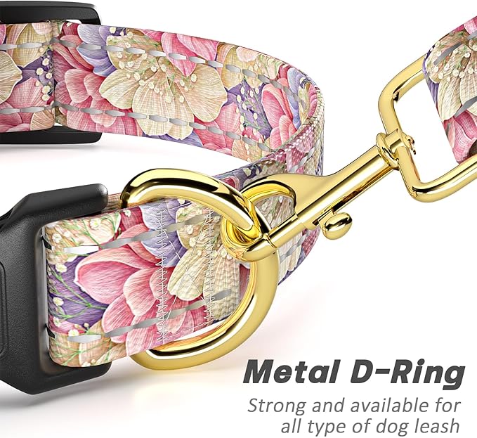 Reflective Dog Collar for Small Dogs, Cute Flower Theme Adjustable Heavy-Duty Nylon Puppy Collar for Boy and Girl Female, Soft Pet Accessories with Quick Release Buckle, Colorful Floral