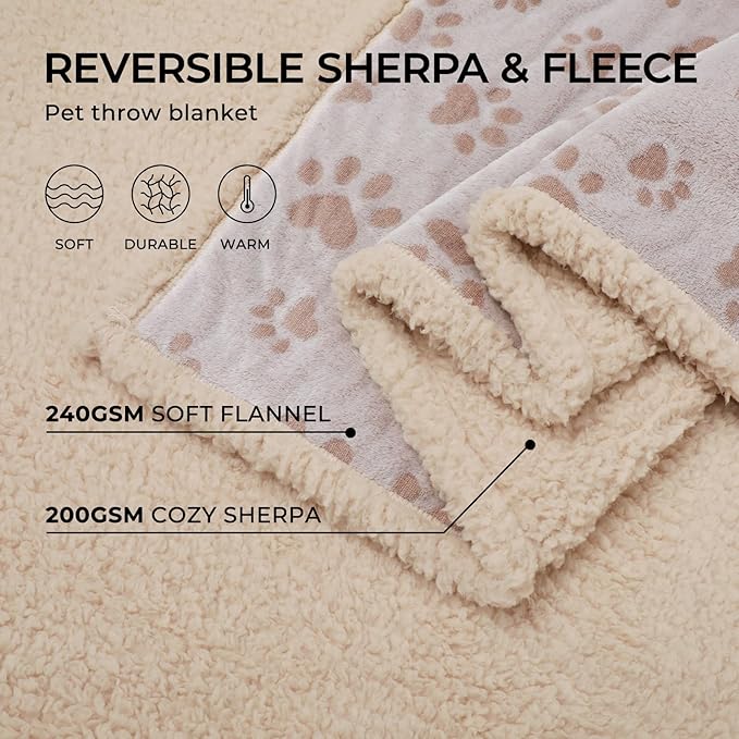 Luciphia Waterproof Pet Blankets for Couch Sofa Bed Cover Liquid Pee Proof Washable Soft Fluffy Large Dog Blanket Reversible Furniture Protection Heart Paw Khaki X-Large（85" x 57"）